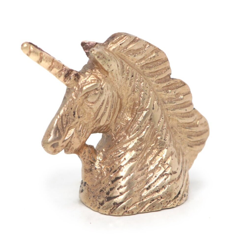 Vintage Solid Brass Unicorn Head Paperweight Gold Retro Figurine Desk Decor